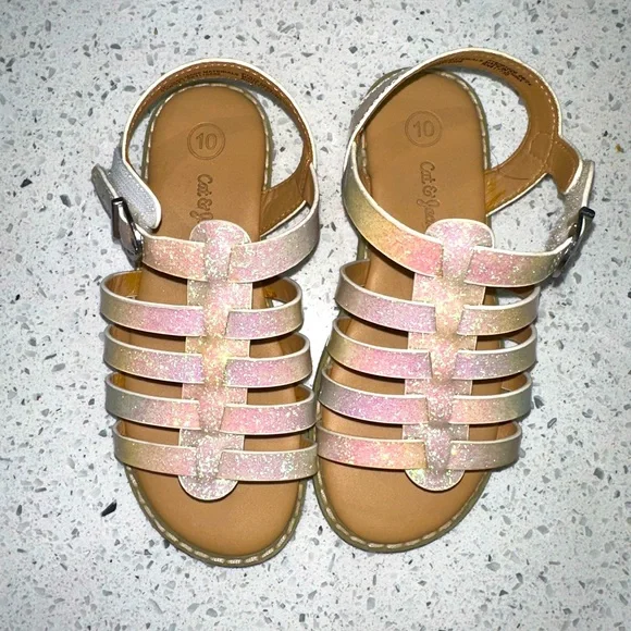 Cat & Jack Glitter Gladiator Sandals Size 10 Toddler Pink Iridescent Strappy - Picture 3 of 4